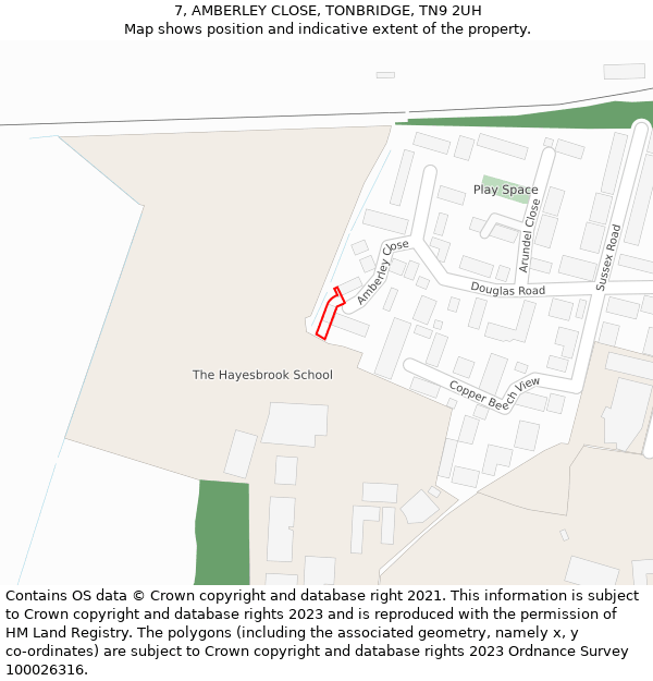7, AMBERLEY CLOSE, TONBRIDGE, TN9 2UH: Location map and indicative extent of plot