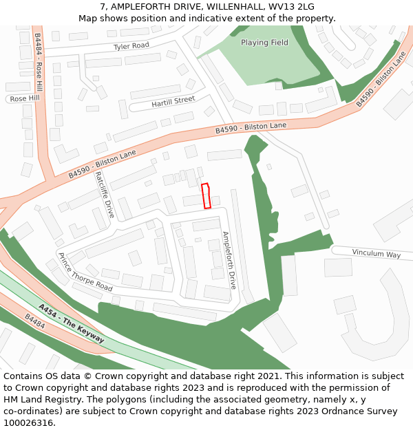 7, AMPLEFORTH DRIVE, WILLENHALL, WV13 2LG: Location map and indicative extent of plot