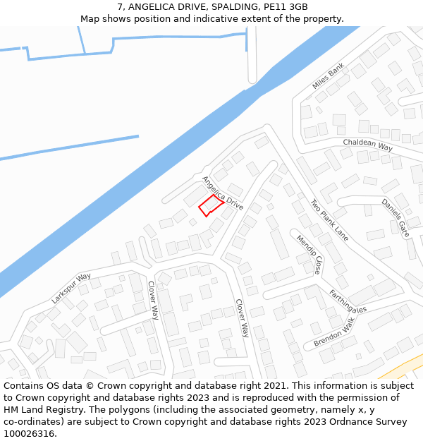 7, ANGELICA DRIVE, SPALDING, PE11 3GB: Location map and indicative extent of plot