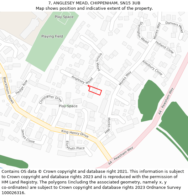 7, ANGLESEY MEAD, CHIPPENHAM, SN15 3UB: Location map and indicative extent of plot