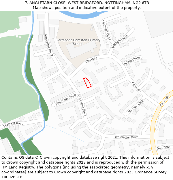 7, ANGLETARN CLOSE, WEST BRIDGFORD, NOTTINGHAM, NG2 6TB: Location map and indicative extent of plot
