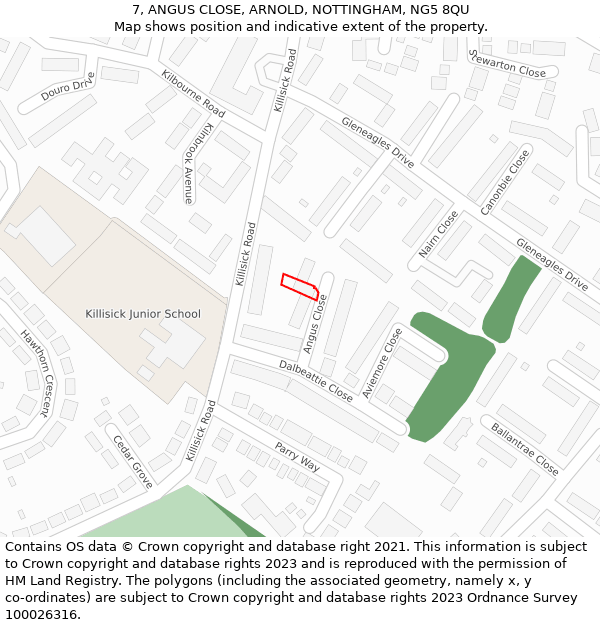 7, ANGUS CLOSE, ARNOLD, NOTTINGHAM, NG5 8QU: Location map and indicative extent of plot