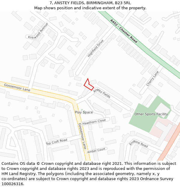7, ANSTEY FIELDS, BIRMINGHAM, B23 5RL: Location map and indicative extent of plot
