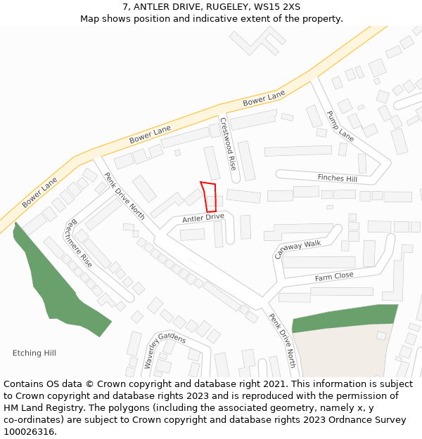 7, ANTLER DRIVE, RUGELEY, WS15 2XS: Location map and indicative extent of plot