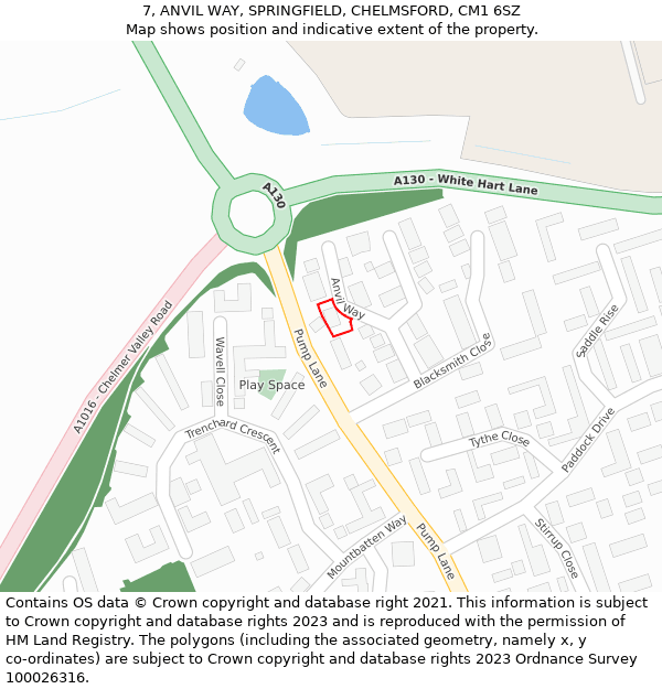 7, ANVIL WAY, SPRINGFIELD, CHELMSFORD, CM1 6SZ: Location map and indicative extent of plot