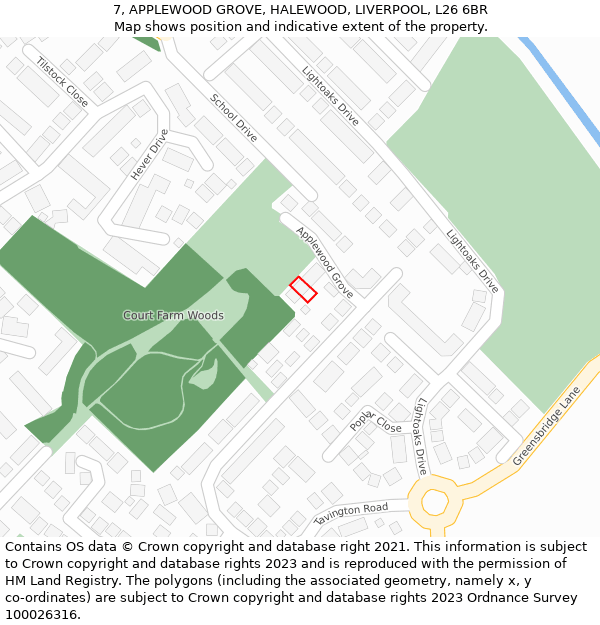 7, APPLEWOOD GROVE, HALEWOOD, LIVERPOOL, L26 6BR: Location map and indicative extent of plot