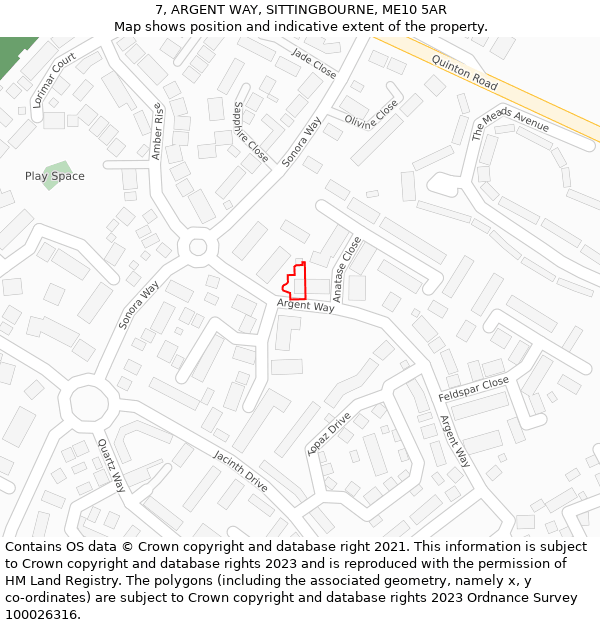 7, ARGENT WAY, SITTINGBOURNE, ME10 5AR: Location map and indicative extent of plot