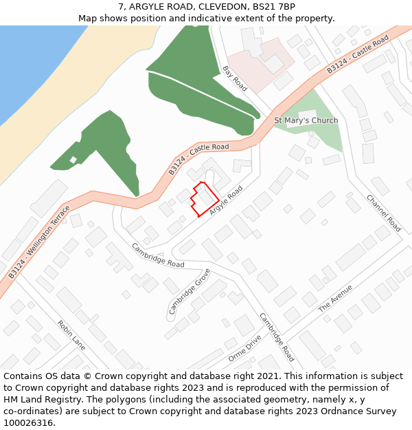 7, ARGYLE ROAD, CLEVEDON, BS21 7BP: Location map and indicative extent of plot
