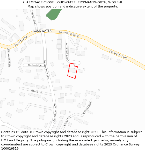 7, ARMITAGE CLOSE, LOUDWATER, RICKMANSWORTH, WD3 4HL: Location map and indicative extent of plot