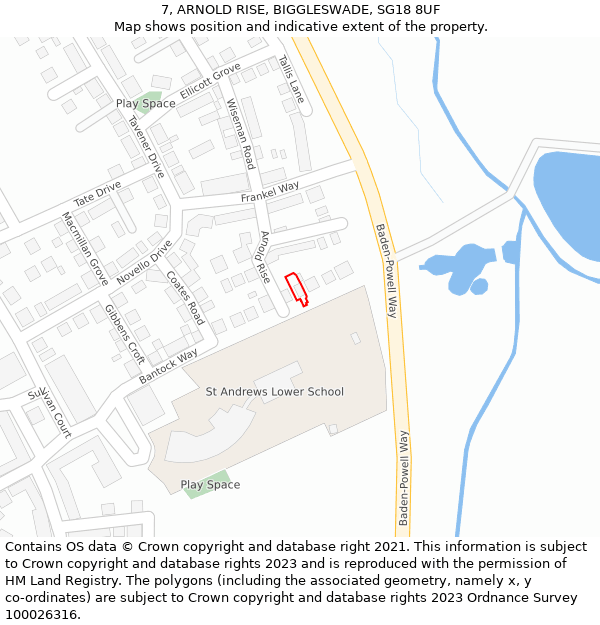 7, ARNOLD RISE, BIGGLESWADE, SG18 8UF: Location map and indicative extent of plot