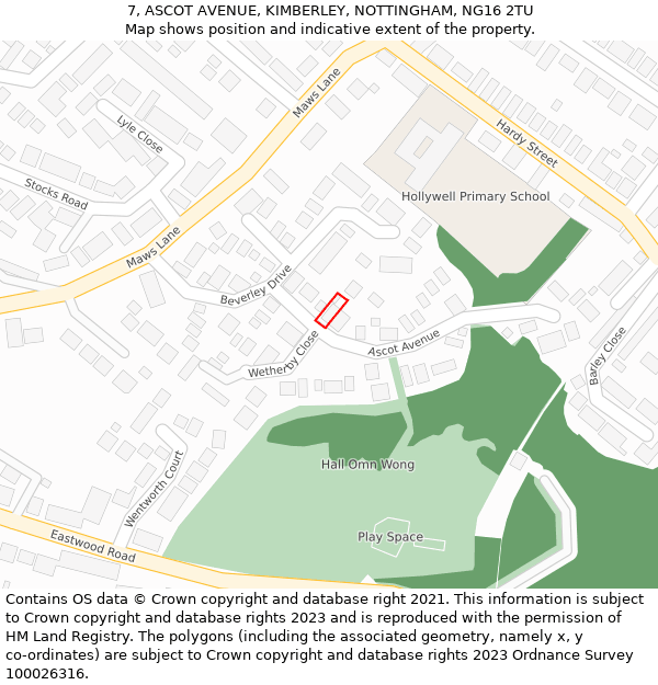 7, ASCOT AVENUE, KIMBERLEY, NOTTINGHAM, NG16 2TU: Location map and indicative extent of plot