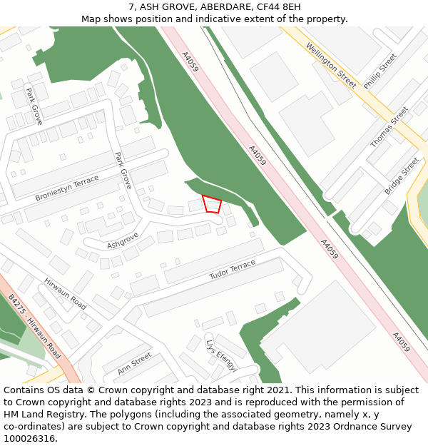 7, ASH GROVE, ABERDARE, CF44 8EH: Location map and indicative extent of plot