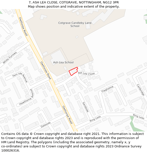 7, ASH LEA CLOSE, COTGRAVE, NOTTINGHAM, NG12 3PR: Location map and indicative extent of plot