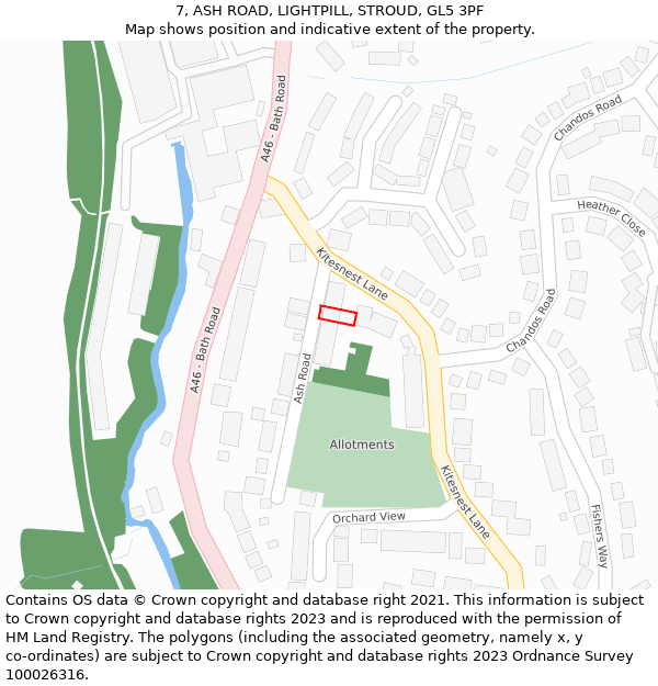 7, ASH ROAD, LIGHTPILL, STROUD, GL5 3PF: Location map and indicative extent of plot