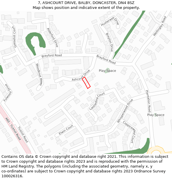 7, ASHCOURT DRIVE, BALBY, DONCASTER, DN4 8SZ: Location map and indicative extent of plot