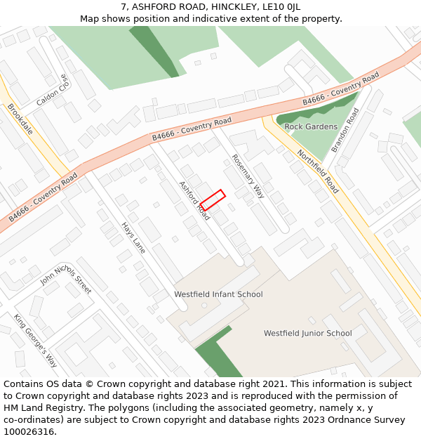 7, ASHFORD ROAD, HINCKLEY, LE10 0JL: Location map and indicative extent of plot