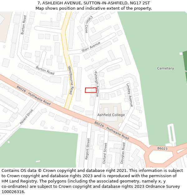 7, ASHLEIGH AVENUE, SUTTON-IN-ASHFIELD, NG17 2ST: Location map and indicative extent of plot