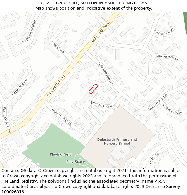 7, ASHTON COURT, SUTTON-IN-ASHFIELD, NG17 3AS: Location map and indicative extent of plot