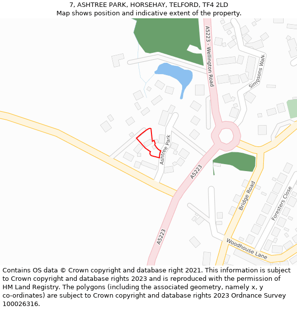 7, ASHTREE PARK, HORSEHAY, TELFORD, TF4 2LD: Location map and indicative extent of plot