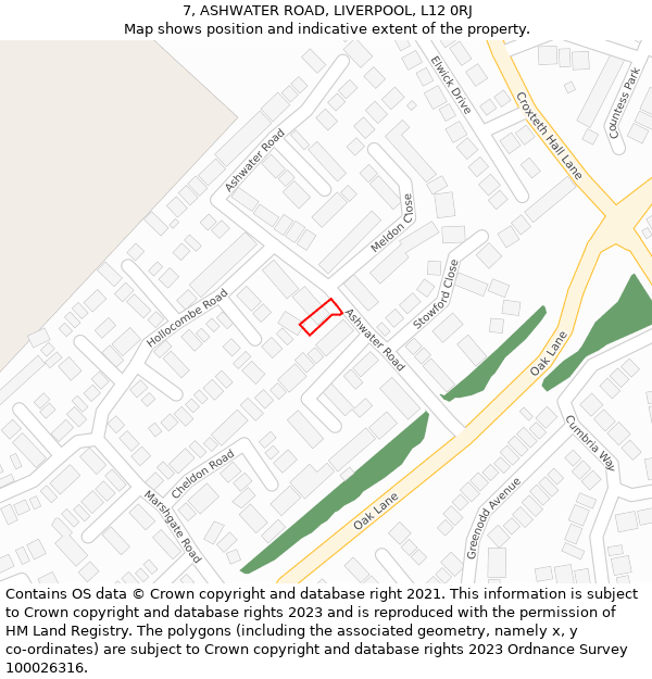 7, ASHWATER ROAD, LIVERPOOL, L12 0RJ: Location map and indicative extent of plot