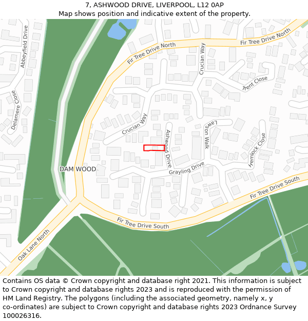 7, ASHWOOD DRIVE, LIVERPOOL, L12 0AP: Location map and indicative extent of plot