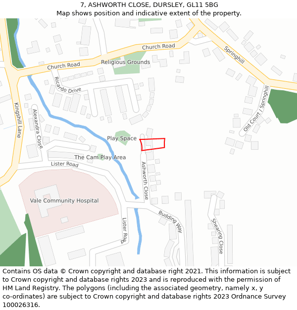 7, ASHWORTH CLOSE, DURSLEY, GL11 5BG: Location map and indicative extent of plot