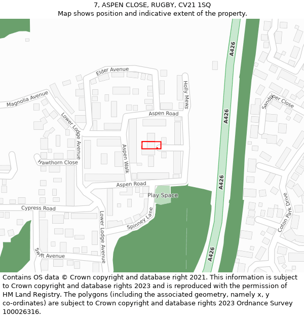 7, ASPEN CLOSE, RUGBY, CV21 1SQ: Location map and indicative extent of plot