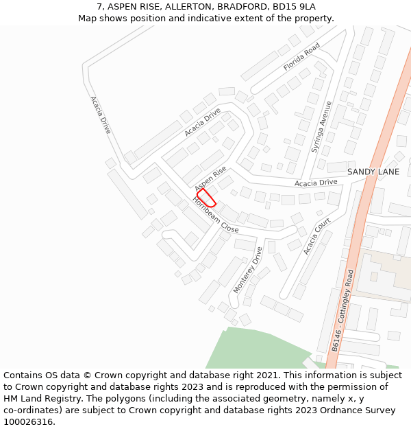 7, ASPEN RISE, ALLERTON, BRADFORD, BD15 9LA: Location map and indicative extent of plot