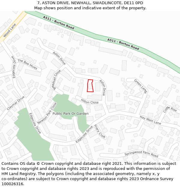 7, ASTON DRIVE, NEWHALL, SWADLINCOTE, DE11 0PD: Location map and indicative extent of plot