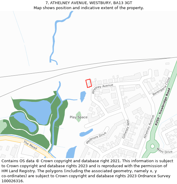 7, ATHELNEY AVENUE, WESTBURY, BA13 3GT: Location map and indicative extent of plot