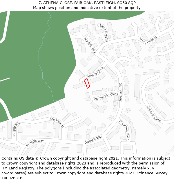 7, ATHENA CLOSE, FAIR OAK, EASTLEIGH, SO50 8QP: Location map and indicative extent of plot