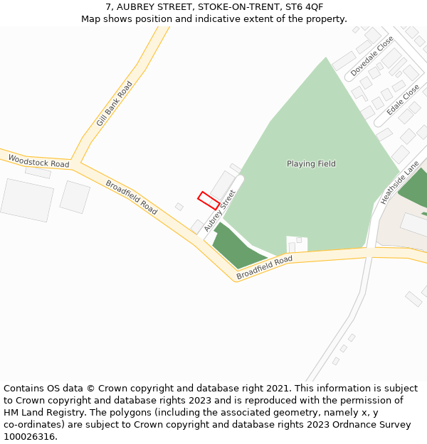7, AUBREY STREET, STOKE-ON-TRENT, ST6 4QF: Location map and indicative extent of plot