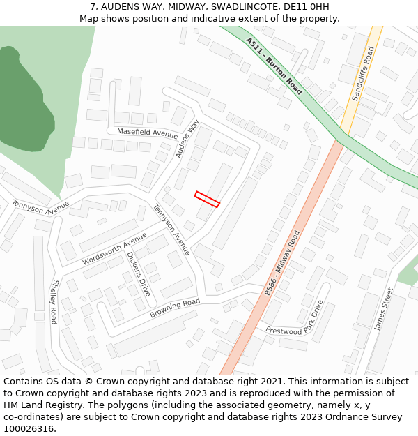 7, AUDENS WAY, MIDWAY, SWADLINCOTE, DE11 0HH: Location map and indicative extent of plot