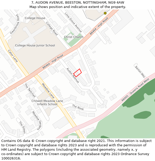 7, AUDON AVENUE, BEESTON, NOTTINGHAM, NG9 4AW: Location map and indicative extent of plot