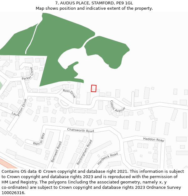 7, AUDUS PLACE, STAMFORD, PE9 1GL: Location map and indicative extent of plot