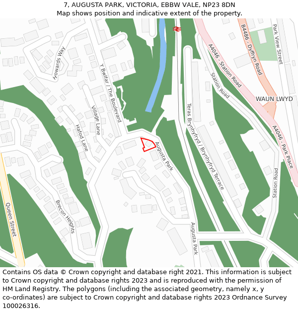 7, AUGUSTA PARK, VICTORIA, EBBW VALE, NP23 8DN: Location map and indicative extent of plot