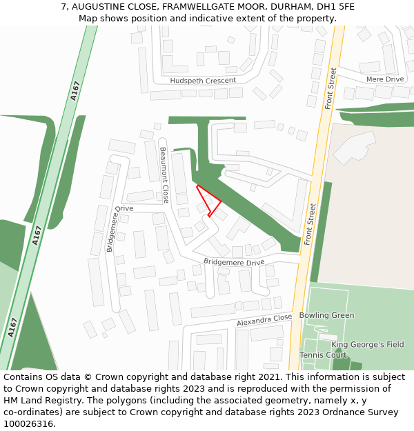 7, AUGUSTINE CLOSE, FRAMWELLGATE MOOR, DURHAM, DH1 5FE: Location map and indicative extent of plot
