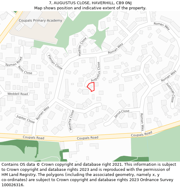 7, AUGUSTUS CLOSE, HAVERHILL, CB9 0NJ: Location map and indicative extent of plot