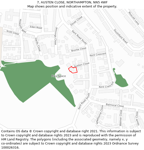 7, AUSTEN CLOSE, NORTHAMPTON, NN5 4WF: Location map and indicative extent of plot
