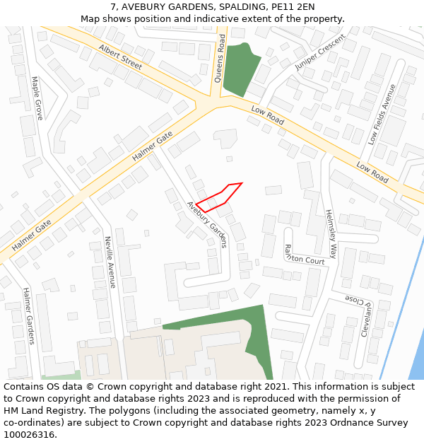 7, AVEBURY GARDENS, SPALDING, PE11 2EN: Location map and indicative extent of plot