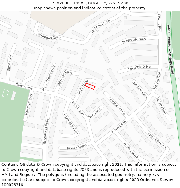 7, AVERILL DRIVE, RUGELEY, WS15 2RR: Location map and indicative extent of plot