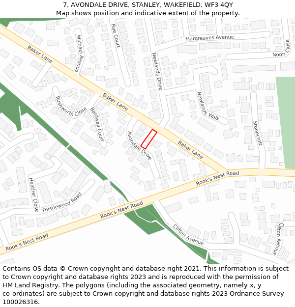 7, AVONDALE DRIVE, STANLEY, WAKEFIELD, WF3 4QY: Location map and indicative extent of plot