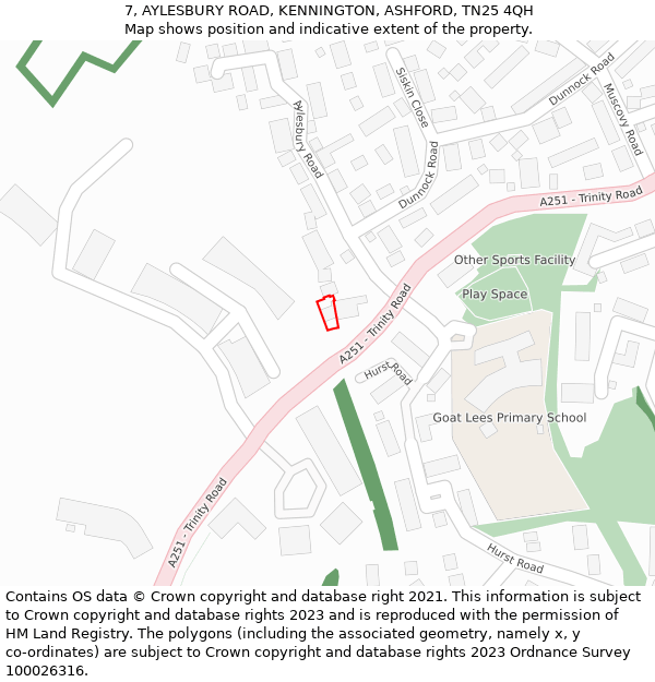 7, AYLESBURY ROAD, KENNINGTON, ASHFORD, TN25 4QH: Location map and indicative extent of plot