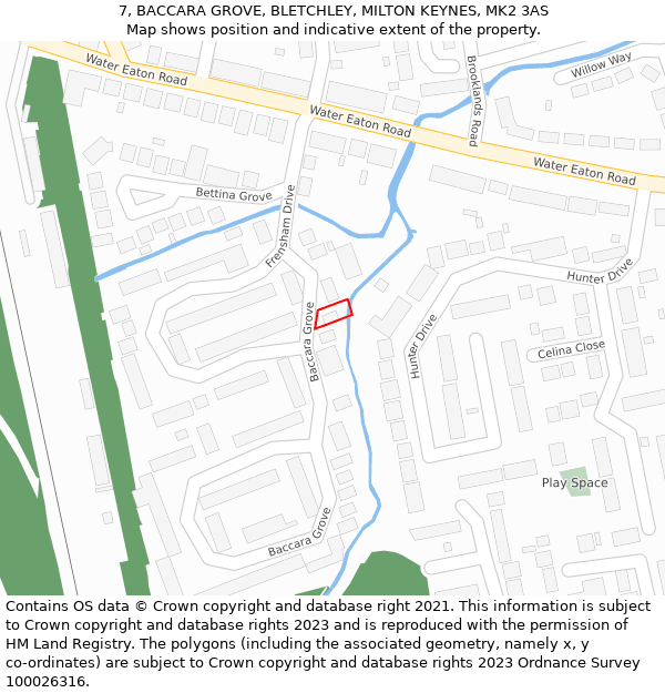 7, BACCARA GROVE, BLETCHLEY, MILTON KEYNES, MK2 3AS: Location map and indicative extent of plot