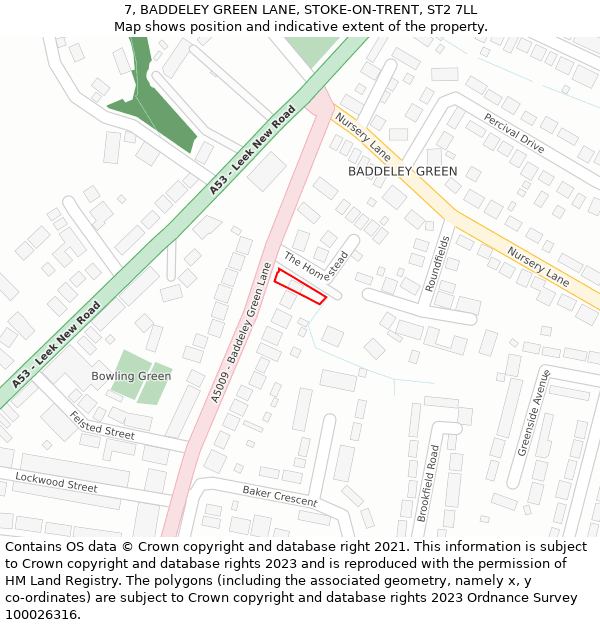7, BADDELEY GREEN LANE, STOKE-ON-TRENT, ST2 7LL: Location map and indicative extent of plot
