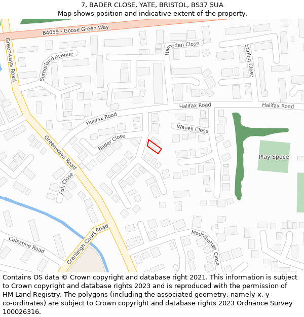 7, BADER CLOSE, YATE, BRISTOL, BS37 5UA: Location map and indicative extent of plot