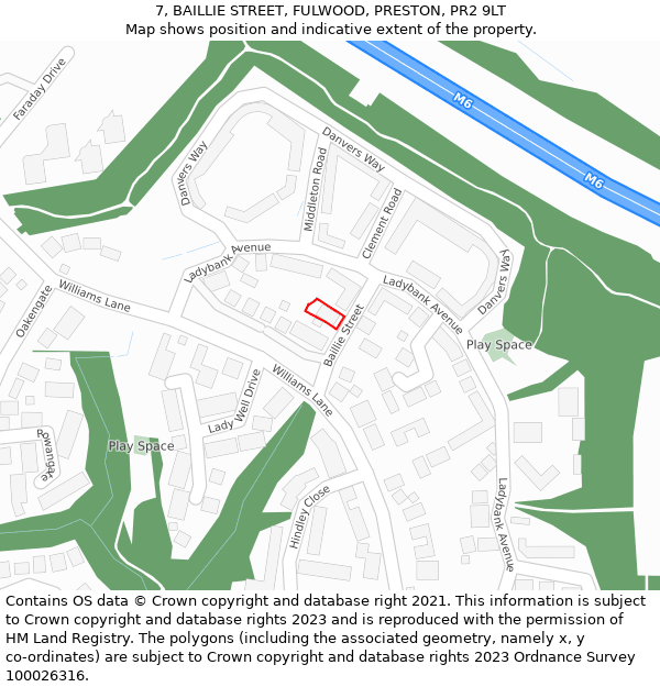 7, BAILLIE STREET, FULWOOD, PRESTON, PR2 9LT: Location map and indicative extent of plot