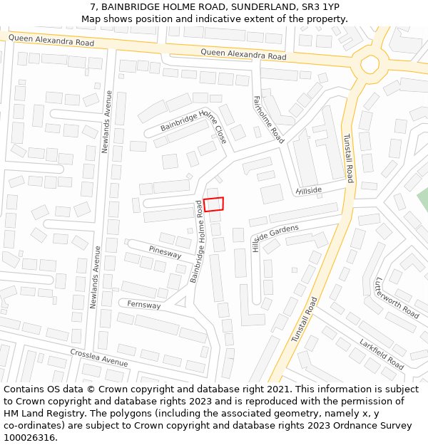 7, BAINBRIDGE HOLME ROAD, SUNDERLAND, SR3 1YP: Location map and indicative extent of plot