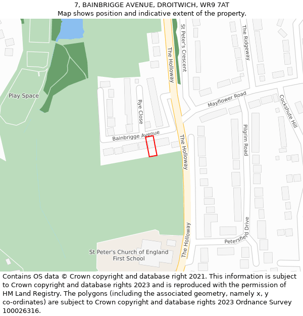 7, BAINBRIGGE AVENUE, DROITWICH, WR9 7AT: Location map and indicative extent of plot