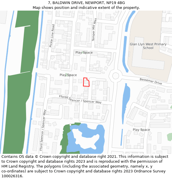 7, BALDWIN DRIVE, NEWPORT, NP19 4BG: Location map and indicative extent of plot